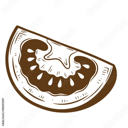 Artistic sketch illustration of a delicious tomato slice in a vintage style design