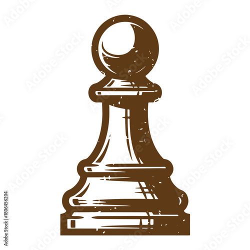 Artistic sketch vintage brown chess pawn illustration on isolated white background