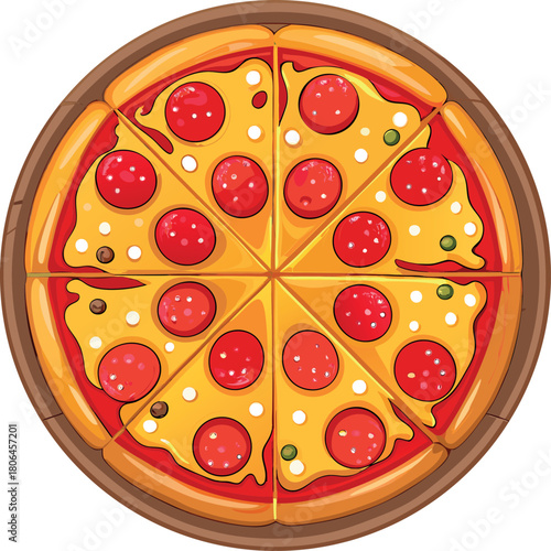 Pizza vector illustration with salami and cheese on white background
