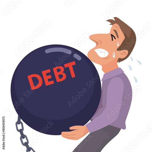 Business people tied to weight of debt ball.
