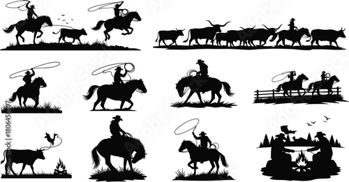cowboy, rodeo, western, horse, lasso, ranch, cattle, livestock, rancher, cowboylife, roundup, rider, silhouette, countryside, wildwest