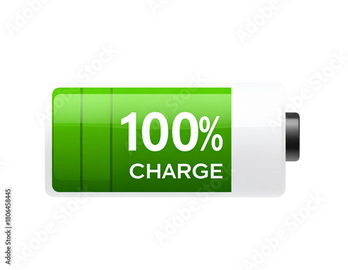  Minimal Green Battery Icon with 100% Charge Indicator PNG
