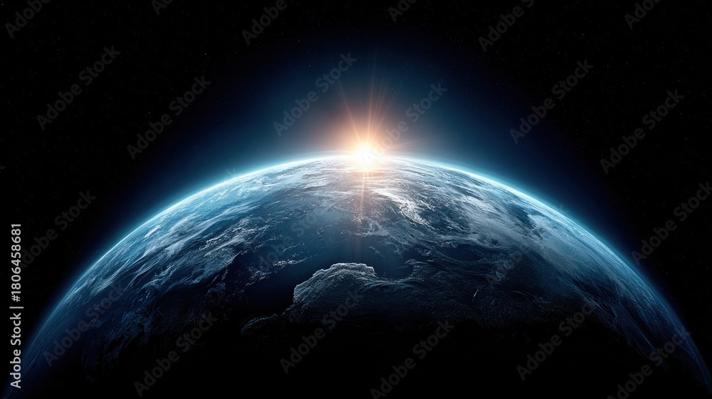 Obraz premium earth rising in space with the sun shining brightly in the background