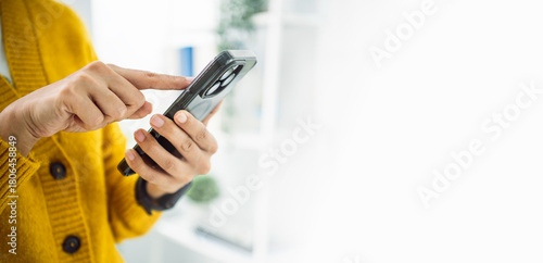 Billede på lærred Person using smartphone for digital communication concept of mobile technology o