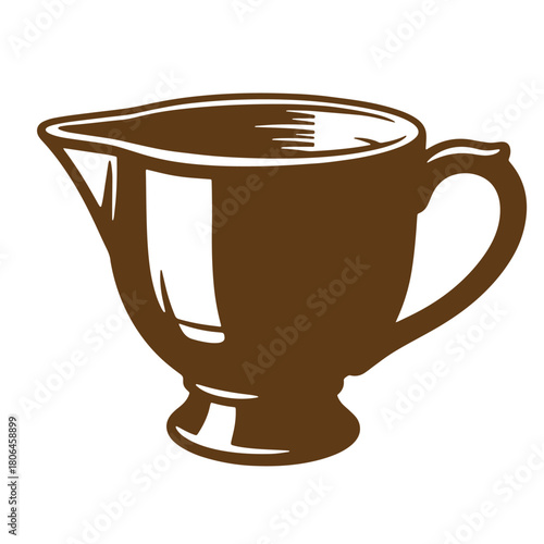 Brown vector illustration of a vintage sketch style gravy boat isolated on white