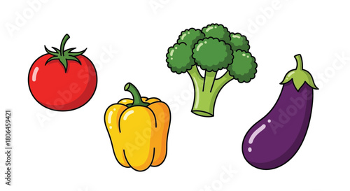 A vibrant collection of fresh produce tomato broccoli pepper and eggplant