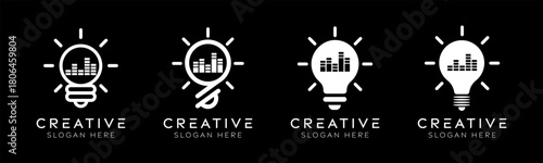 Set of audio lamp logo design templates. Modern isolated light bulb with sound bar design for innovation, technology, and sound.