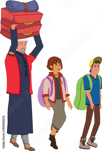 Indian Travelers with Luggage illustration