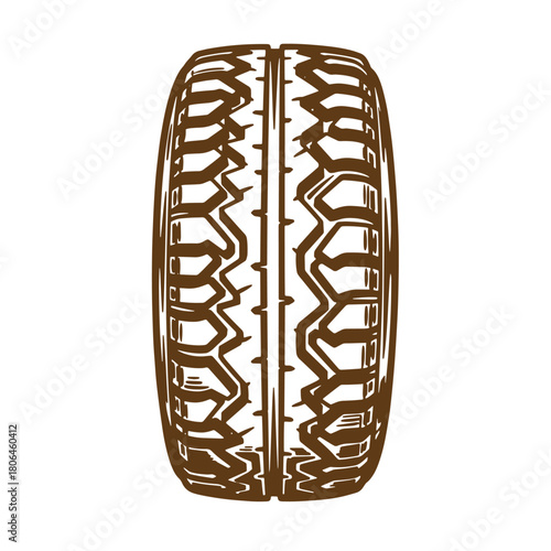 Detailed sketch illustration of a brown tire tread for automotive and transportation designs