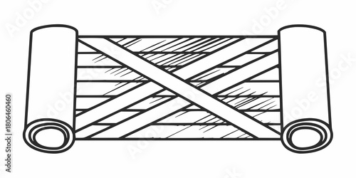 A hand drawn sketch of a rolled up woven rug or mat