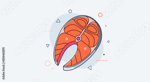 Illustrated salmon steak on light gray background for culinary concepts