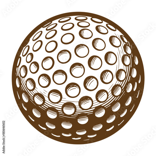 Detailed sketch of a classic golf ball with textured surface isolated on white background