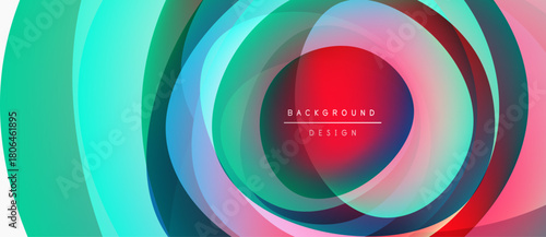 Abstract colorful layers create dynamic circular pattern. Gradient hues blend, forming modern visual experience.