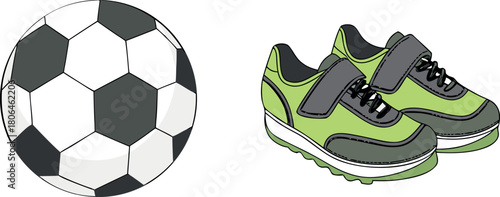 New pair of soccer cleats and football isolated on white background