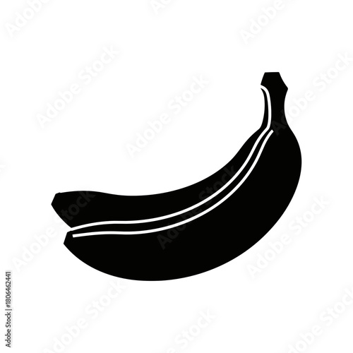 Black silhouette of banana on white background for healthy food concepts