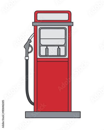 Vintage red gasoline pump nozzle vector illustration isolated on white background for fuel station service and energy business