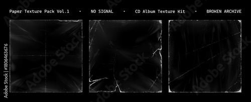 Paper Album cover cd or vinyl with worn edges and damage - scratches, torn, grainy outline in polyethylene packaging. Square cover for album cover - CD, vinyl with polyethylene packaging. Vector set