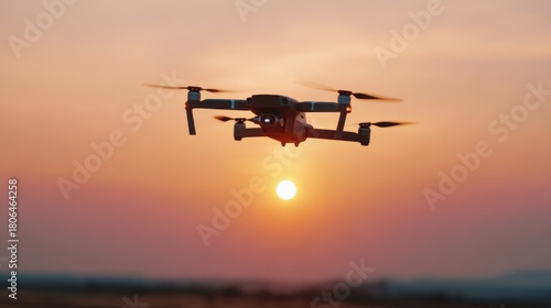 Wallpaper Mural A sleek drone flies against a breathtaking sunset, capturing stunning aerial views. Torontodigital.ca