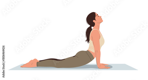 Woman Practicing Yoga - Upward-Facing Dog Pose - Flat Vector Illustration for Wellness
