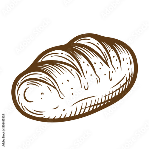 Hand drawn sketch illustration of a freshly baked loaf of bread in a vintage style