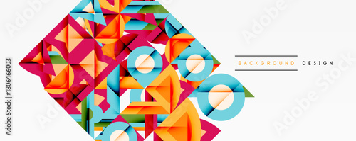 Abstract geometric shapes form vibrant mosaic. Bright colors create dynamic visual texture, modern design element.
