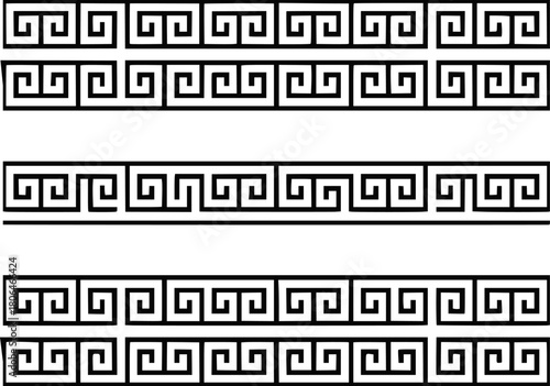Foto Black and White Greek Key Pattern Borders on White Background