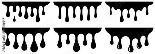 Black Ink Drips and Splatters - Set of Six Vector Graphics
