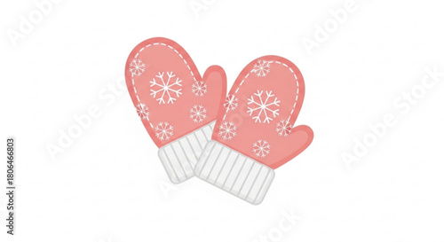 A pair of pink mittens with snowflake pattern isolated on, perfect for winter warmth and festive cheer in a cozy illustration