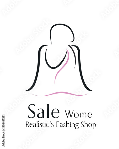 Sale Wome Realistic's Fashing Shop: A minimalist logo design, featuring the word Sale and the shop's name under an abstract design of a figure.