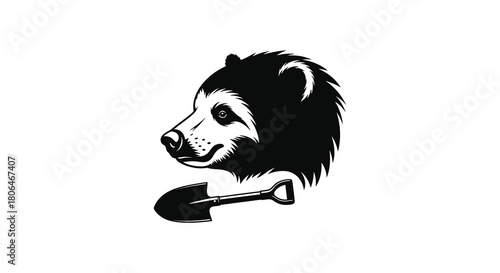 Bear head with shovel vector illustration