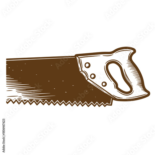 Hand drawn sketch vintage illustration of a carpentry saw for woodworking and construction