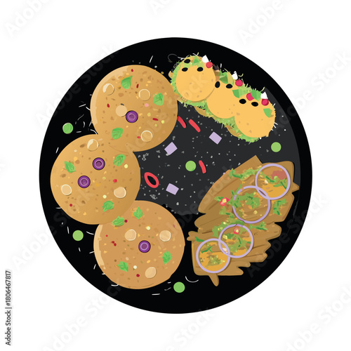 Delectable Food Platter: A tempting food platter showcases a mouthwatering culinary experience, featuring a colorful array of delicious dishes that promises to excite the taste buds.