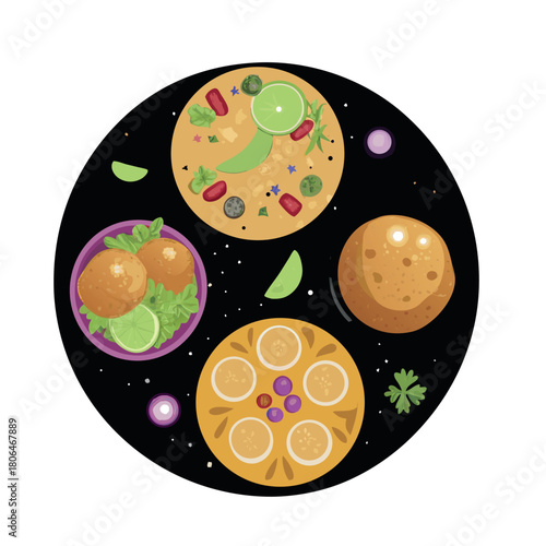 Assorted Flavors: A vibrant collage presents a curated selection of culinary delights. Offering a burst of flavors from around the globe, each dish is a symphony of colors, textures, and tastes.