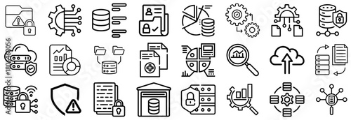 Data Security, Cloud Storage, and Analytics Icon Set