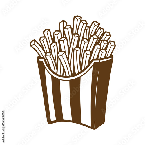 Illustrated sketch vintage french fries brown color with striped carton graphic design