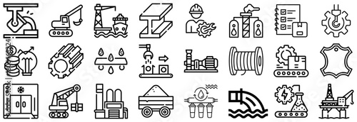 Industrial and Manufacturing Icons Production, Engineering, and Logistics