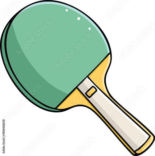 Cartoon illustration of a light green ping pong paddle with a beige handle, perfect for sports and gaming themes