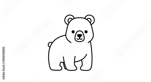Charming bear cub standing isolated on, a delightful illustration of a baby bear in a simple, cute, and minimalist style for kids