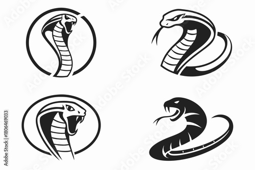 Minimalist king cobra icon set with snake and royal elements