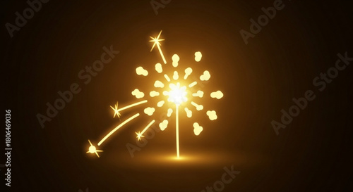 A mesmerizing sparkler dances in the darkness, its golden light painting fleeting patterns of joy and celebration against a warm, inviting backdrop
