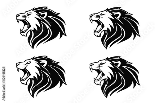 Minimalist roaring lion icon set in black and yellow