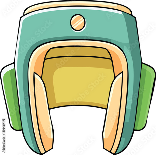 A colorful cartoon illustration of a boxing helmet, which is essential protective equipment for sparring and martial arts training