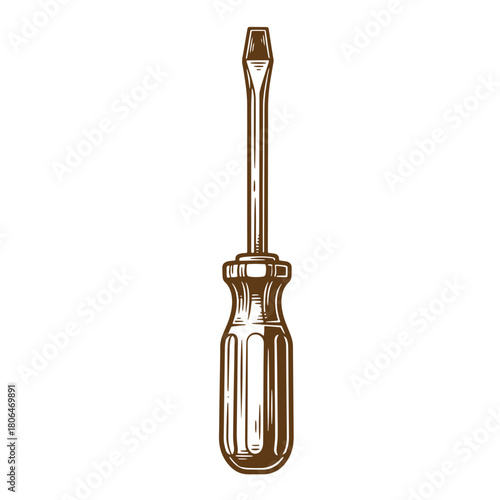Vector illustration of a classic flathead screwdriver hand drawn sketch vintage design