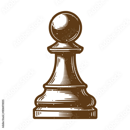Vector illustration of a detailed sketch vintage pawn chess piece isolated on white background