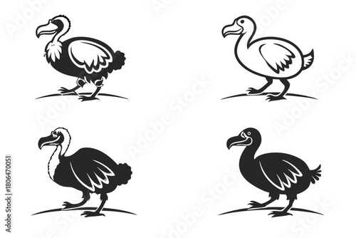 Minimalist dodo bird icon set in black and yellow