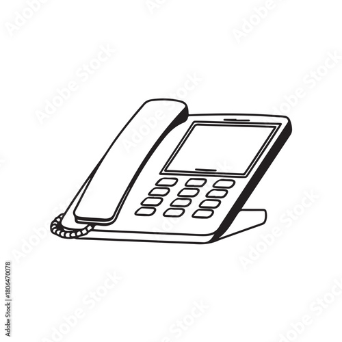 Office Desk Landline Telephone Vector Line Illustration Icon Design
