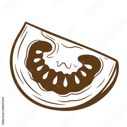 Vector illustration of a fresh tomato slice in a sketch vintage style brown color
