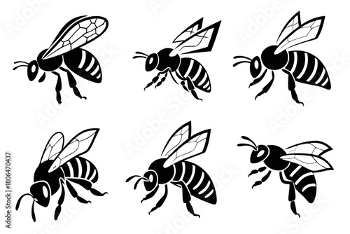 Minimalist honeybee icon set side view
