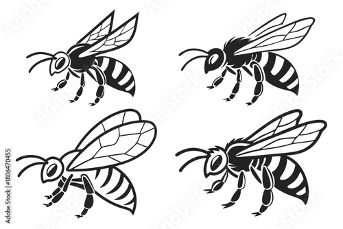 Minimalist honeybee icon set side view