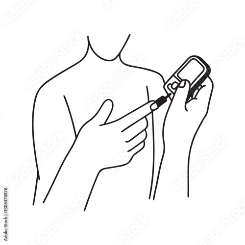 Blood Glucose Monitoring Illustration Showing Finger Prick Diabetes Test Process